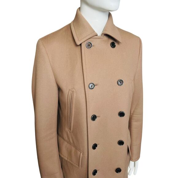 BOSS Hugo Boss Tailored T Cawel Wool Blend Coat Size US 40R Tan Pea Coat - Picture 8 of 14
